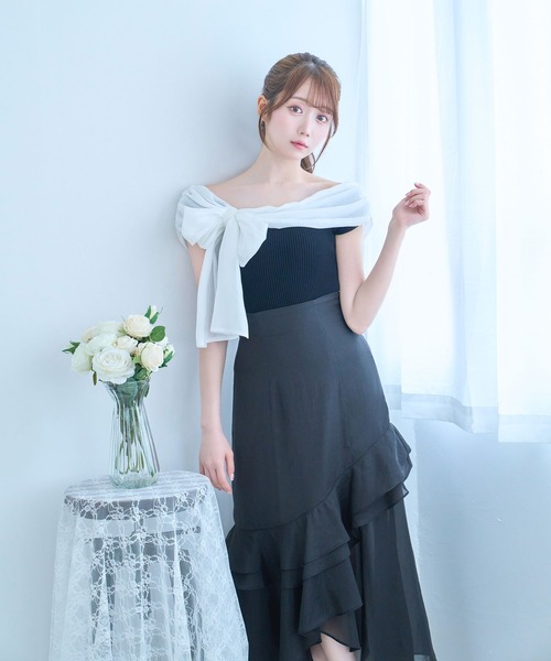 Rose Muse（ロゼミューズ） Airly ribbon off shoulder tops
