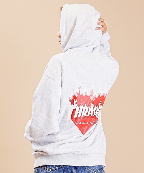 「THRASHER」 ジップアップパーカー L ライトグレー レディース_画像9