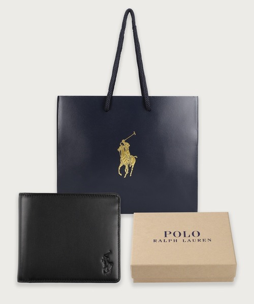 【POLO RALPH LAUREN】カーフレザー　財布　黒 美品 POLO RALPH LAUREN 二つ折り財布 カーフレザーシリーズ ブラック
