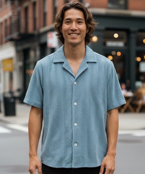 UNDERCOVER 22ss ストライプ柄半袖シャツ OAS（オーエーエス） シャツ SS SHIRT/OAS / 織り柄オープンカラー半袖