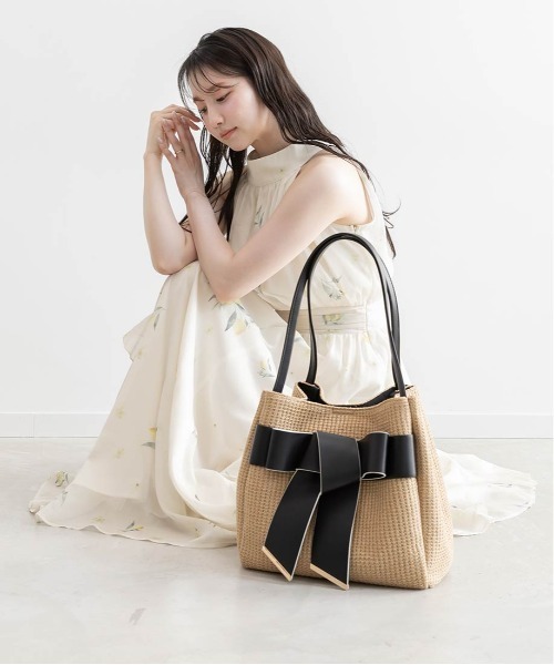 RANDA（ランダ） トートバッグ 「A4対応」リボンラフィアライクトート 
