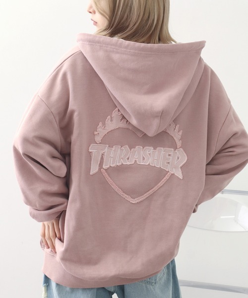 THRASHER（スラッシャー） ジップアップパーカー L ピンク メンズ 