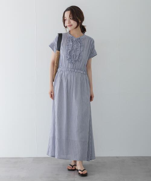 URBAN RESEARCH Sonny Label ワンピース ドビーストライプフリルシャツ