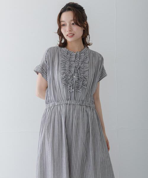 BORDERSatBALCONY ストライプフリルワンピース 36 URBAN RESEARCH Sonny Label ワンピース ドビーストライプフリルシャツ