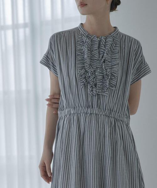 URBAN RESEARCH Sonny Label ワンピース ドビーストライプフリルシャツ