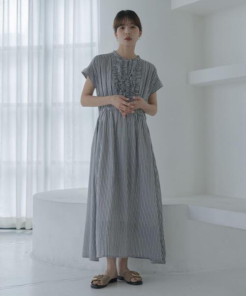 URBAN RESEARCH Sonny Label ワンピース ドビーストライプフリルシャツ