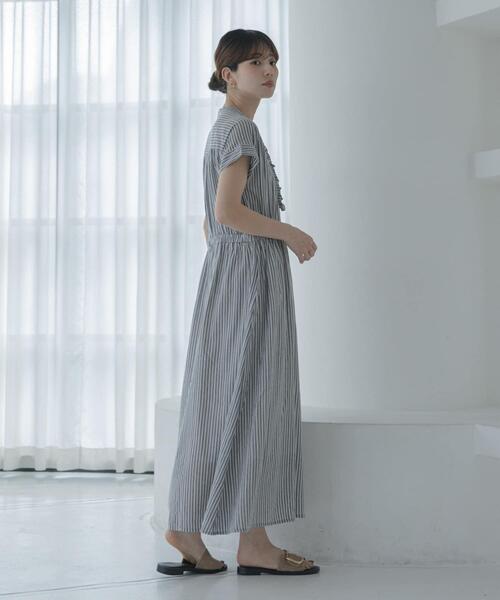URBAN RESEARCH Sonny Label ワンピース ドビーストライプフリルシャツ