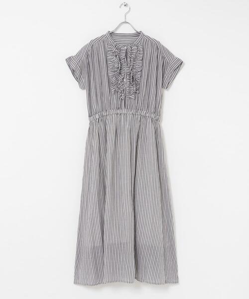 URBAN RESEARCH Sonny Label ワンピース ドビーストライプフリルシャツ
