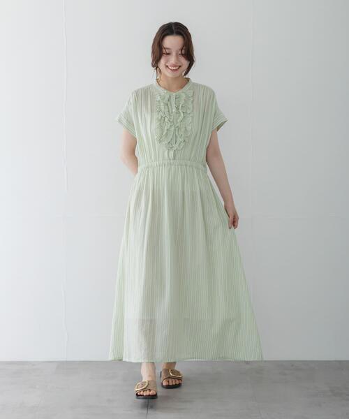URBAN RESEARCH Sonny Label ワンピース ドビーストライプフリルシャツ