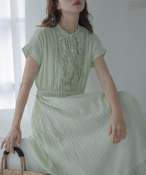 URBAN RESEARCH Sonny Label ワンピース ドビーストライプフリルシャツ