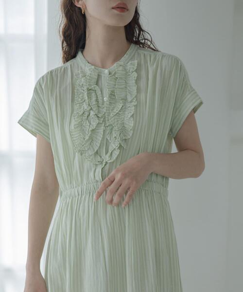 URBAN RESEARCH Sonny Label ワンピース ドビーストライプフリルシャツ