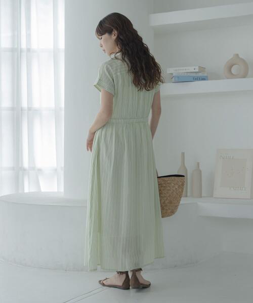 ララビビ　新品未使用♡完売品　アーバンリサーチサニーレーベル　ライトカーキ URBAN RESEARCH Sonny Label ワンピース ドビーストライプフリルシャツ