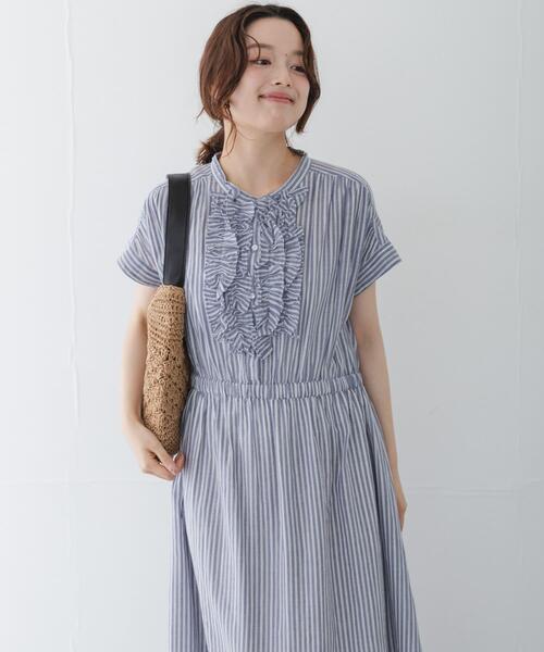 URBAN RESEARCH Sonny Label ワンピース ドビーストライプフリルシャツ