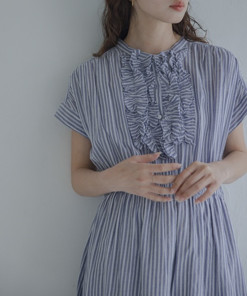 URBAN RESEARCH Sonny Label ワンピース ドビーストライプフリルシャツ
