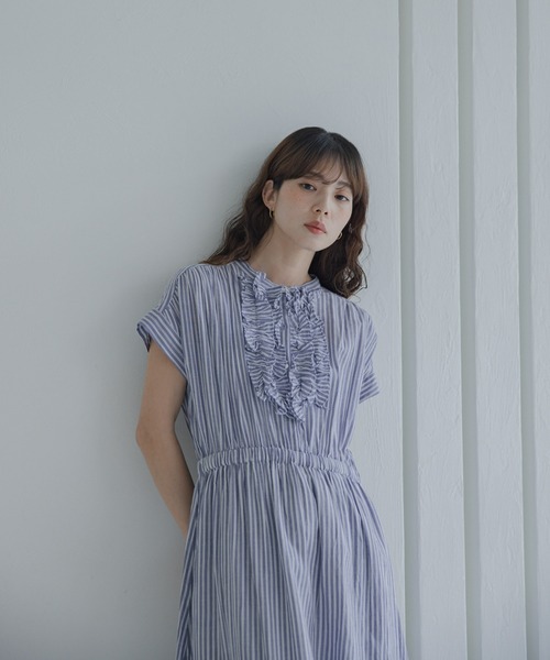 URBAN RESEARCH Sonny Label ワンピース ドビーストライプフリルシャツ