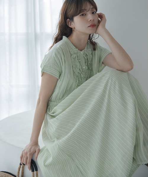 URBAN RESEARCH Sonny Label ワンピース ドビーストライプフリルシャツ