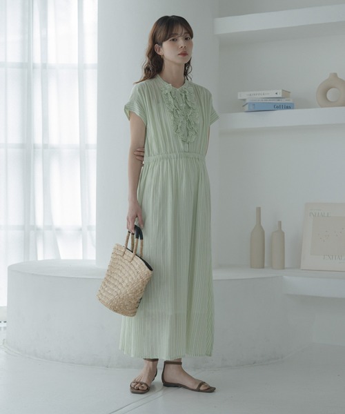 URBAN RESEARCH Sonny Label ワンピース ドビーストライプフリルシャツ