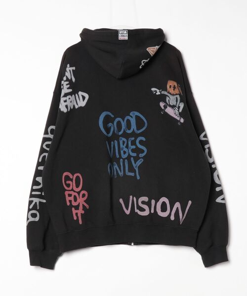 「VISION STREET WEAR」 ワンポイントジップアップパーカー L ブラック メンズ_画像2