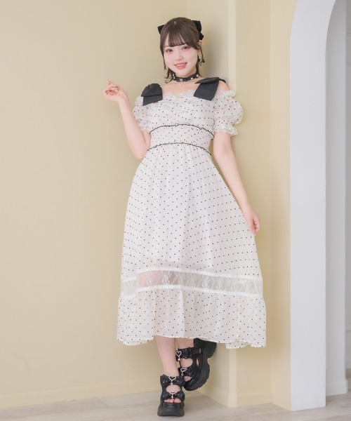 ROJITA（ロジータ） ワンピース 半袖 肩リボンハートドットオフショル