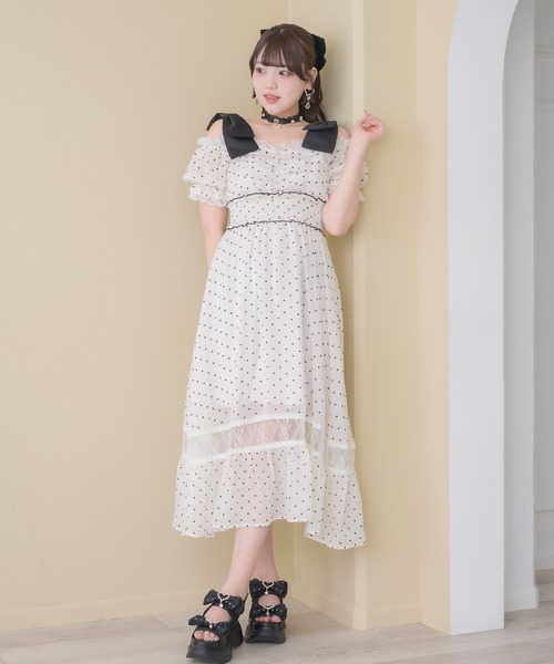 ROJITA（ロジータ） ワンピース 半袖 肩リボンハートドットオフショル