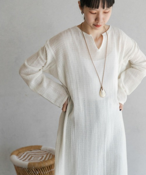 「URBAN RESEARCH DOORS」 長袖ワンピース MEDIUM ベージュ レディース_画像2