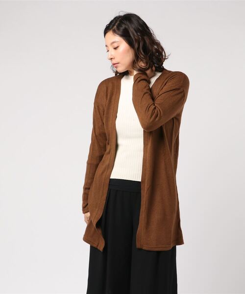 SPORTMAXロングカーディガンブラウンカラーストラップ付きLサイズ相当 KOBE LETTUCE（神戸レタス） カーディガン ポケット付シンプル薄手
