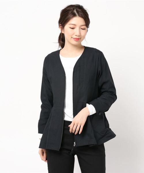 NEW安い ジャケット PayPayモール店 - 通販 - PayPayモール ノーカラージャケット へプラム切替ブルゾン ZOZOTOWN 爆買い100%新品