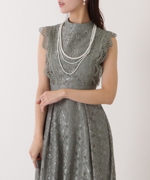 フィッシュテール ワンピース レース ラウンドネック ドレス Lace Ladies ドレス 総レース長袖スタンドネックフィッシュ