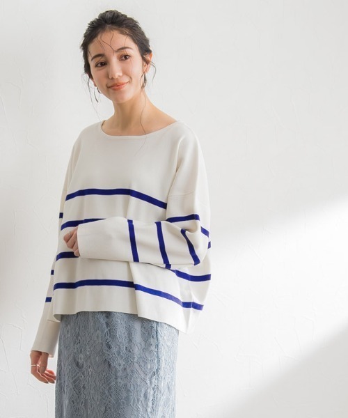 Pierrot（ピエロ） ニット セーター ボートネックボーダーニットプル