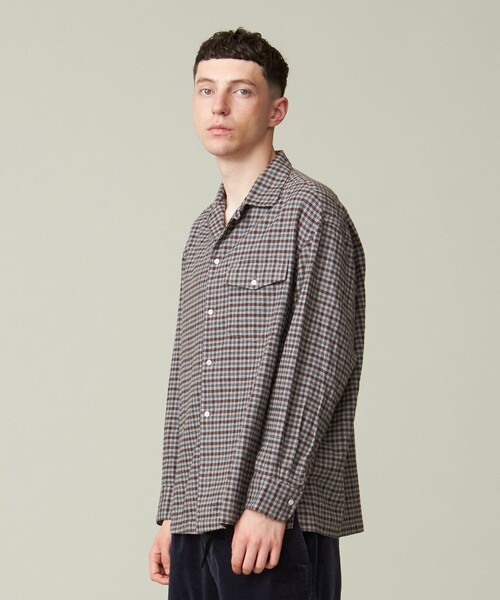 ★H BEAUTY＆YOUTH★メンズカシミヤフランネルシャツ M★ リラックスフィット フランネルシャツ - ブラック／グレーチェック