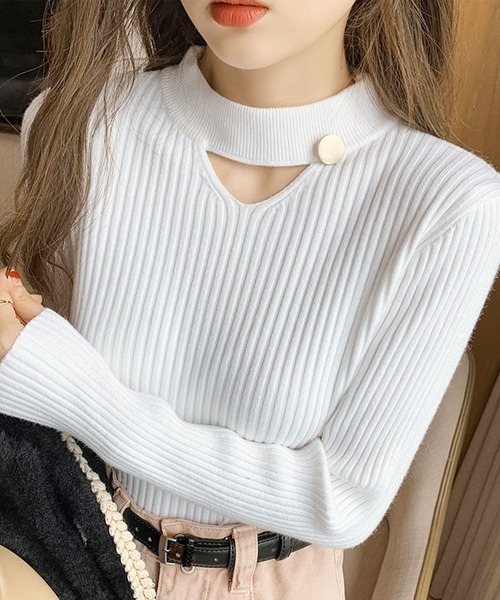 piumシアースリーブチョーカーニット 黒 ブラック シアースリーブチョーカーニット – pium