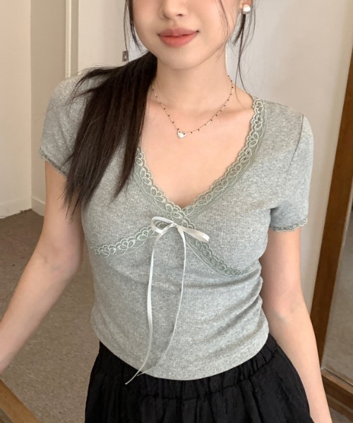 tシャツ tie ribbon tops レディース tシャツ lace ribbon tops レディース : ZOZOTOWN Yahoo!店