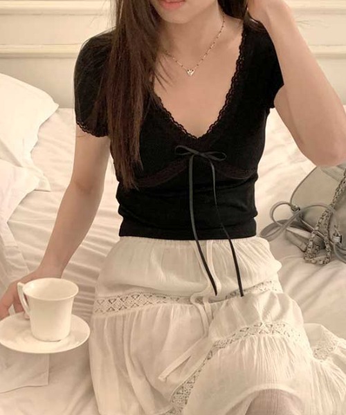 tシャツ lace ribbon tops レディース : ZOZOTOWN Yahoo!店