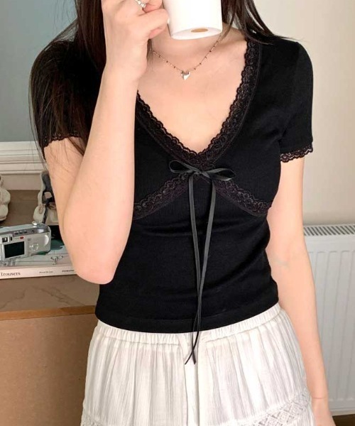 tシャツ lace ribbon tops レディース : ZOZOTOWN Yahoo!店