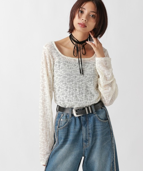 PAGEBOY tシャツ カットレーススクエアネックロングスリーブ