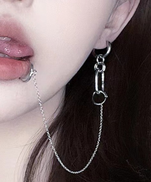 MASHIRO ピアス 「MASHIRO」フェイクリップチェーンピアス イヤーカフ