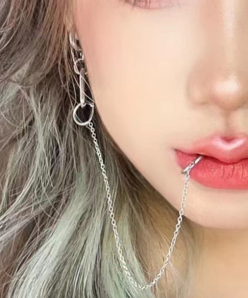 MASHIRO ピアス 「MASHIRO」フェイクリップチェーンピアス イヤーカフ