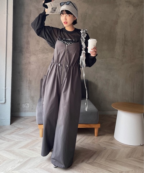 人気完売　ナイロンサロペット ナイロンZIPサロペット【洗濯機洗い可】（オールインワン