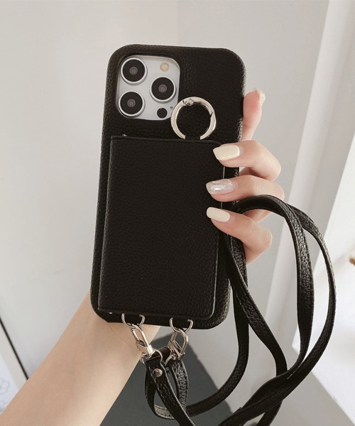 ストラップ付 iPhone15/15proケース レザー iPhone14/13/12pro