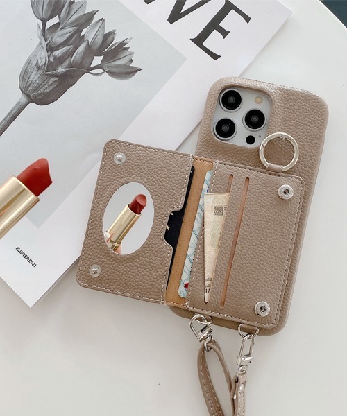 ベージュ レザー風 iPhoneケース キーホルダー付き Fun & Daily スマホケース レザーショルダー iPhoneケース iPhone14 15