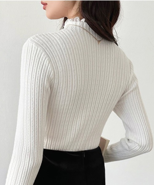 COCOMOMO ニット セーター 「5色展開」 重ね着風ハイネックレース