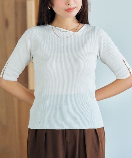 ニット セーター アシメネック2wayリブニット「低身長・小柄女性」 レディース