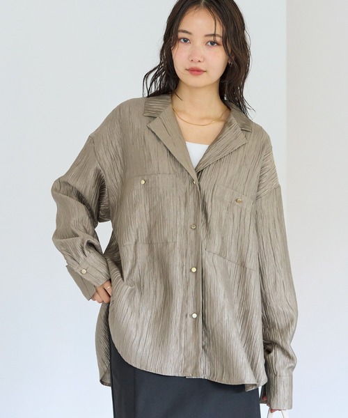 ブラウス シャツ 「洗える」サテンオープンカラーシャツ レディース