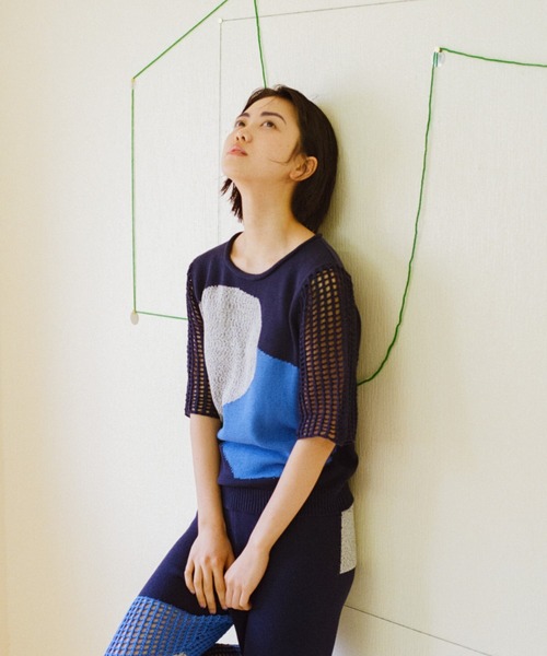 「PAMM」 半袖ニット フリー ネイビー レディース