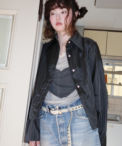 【igi】LIGHT SHIRT JACKET ブラック ピンク igi】LIGHT SHIRT JACKET ブラック ピンク