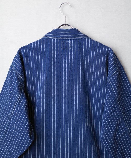 ✅新品　ウォバッシュ　ストライプ　シャツ　コットン　ワーク　インディゴ　濃紺　L ✓新品 ウォバッシュ ストライプ ワークシャツ コットン