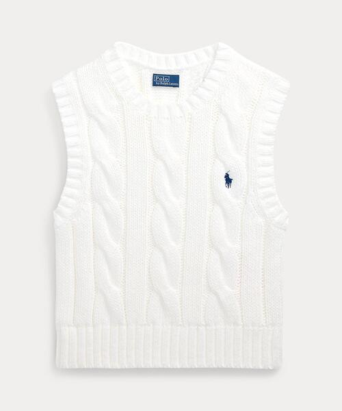 希少　XS 未使用　白　ラルフローレン　ベスト レディース ケーブル編み　お洒落 希少 XS 未使用 白 ラルフローレン ベスト レディース ケーブル編み