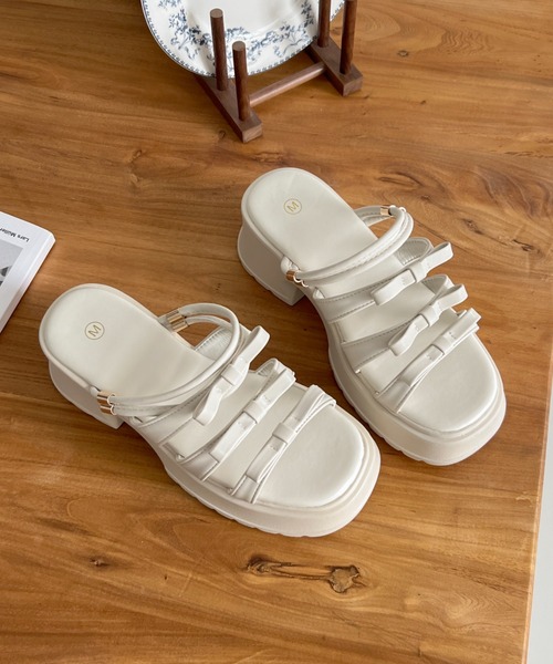 Shoes in Closet（シュークロ） サンダル 軽量厚底 2WAY 3連リボン