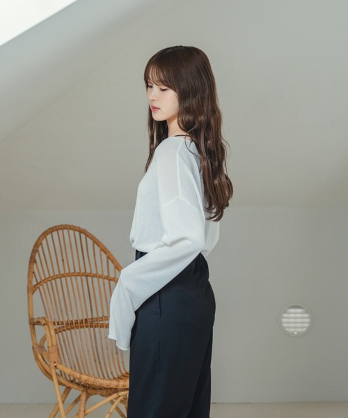cashmere100%ニットトップス raffime ニット セーター センターシームシアーニットトップス