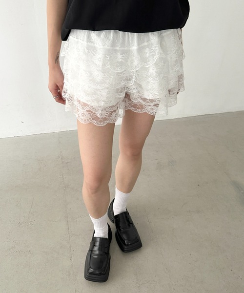 lace half pants レース Women's Illusion Classic Trouser Pants Half Slip With Lace